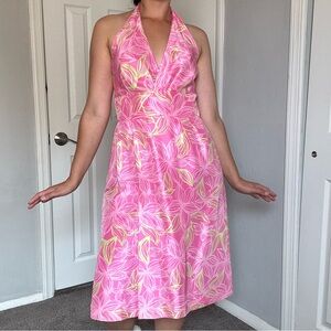 Vintage Lilly Pulitzer Silk Pink & Green Floral Halter Dress